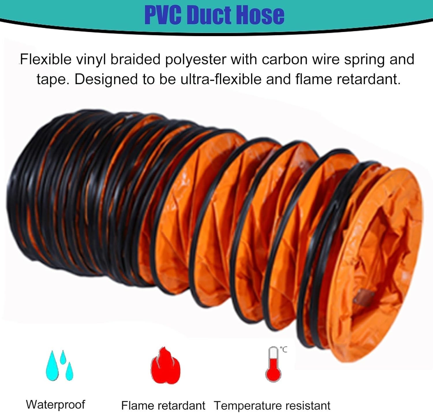 Flexible Air Duct Hose for Utility Blower Exhaust Fan - 6 Inch Diameter, 5ft Length, Ideal for Industrial Ventilation in Workshops and Confined Spaces, Compatible with 10-30 Inch Fans