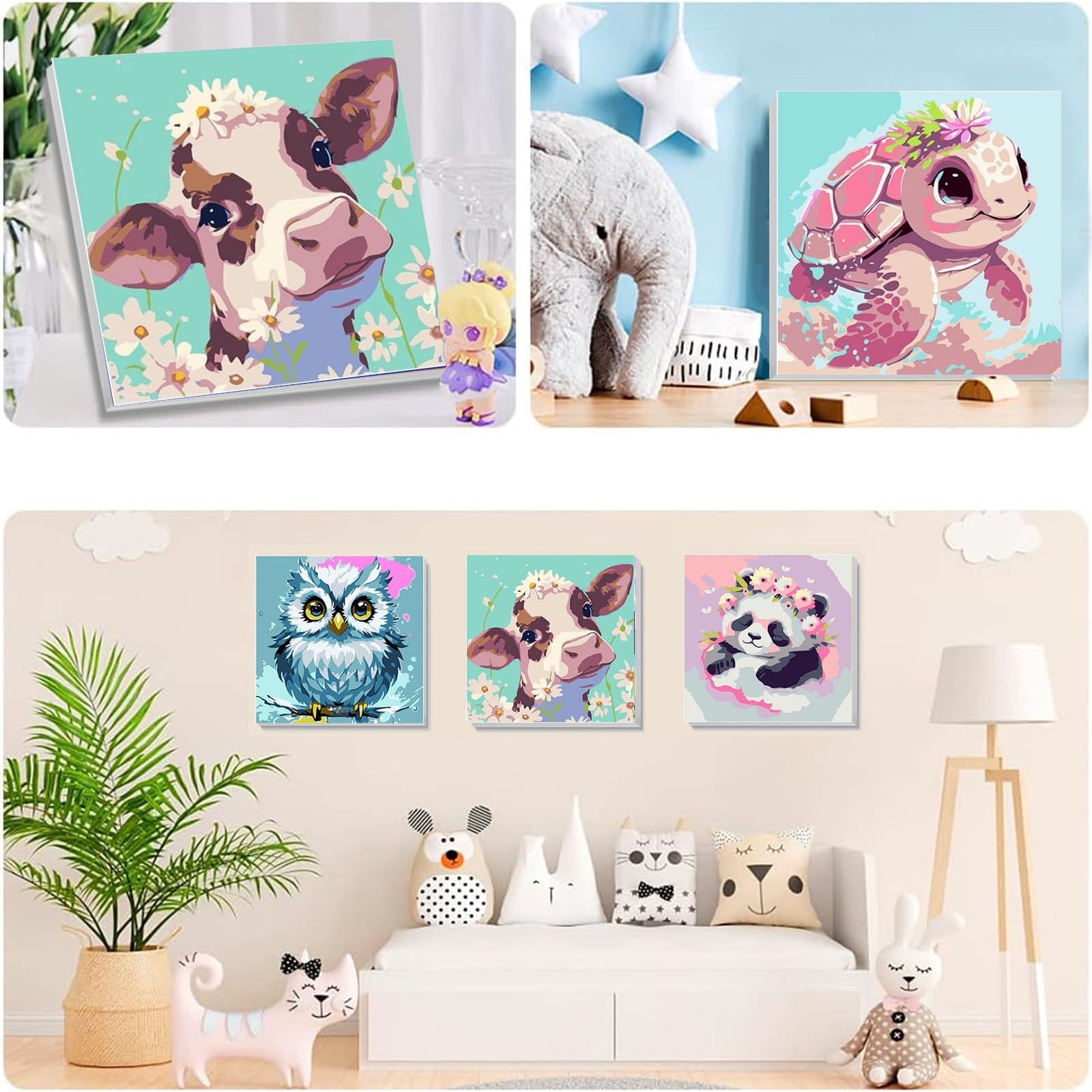 MXJSUA – 4 Kits Peinture Par Numéros Animaux, Avec Cadre, 20x20 Cm, Acrylique, Pour Enfants 6-12 Ans