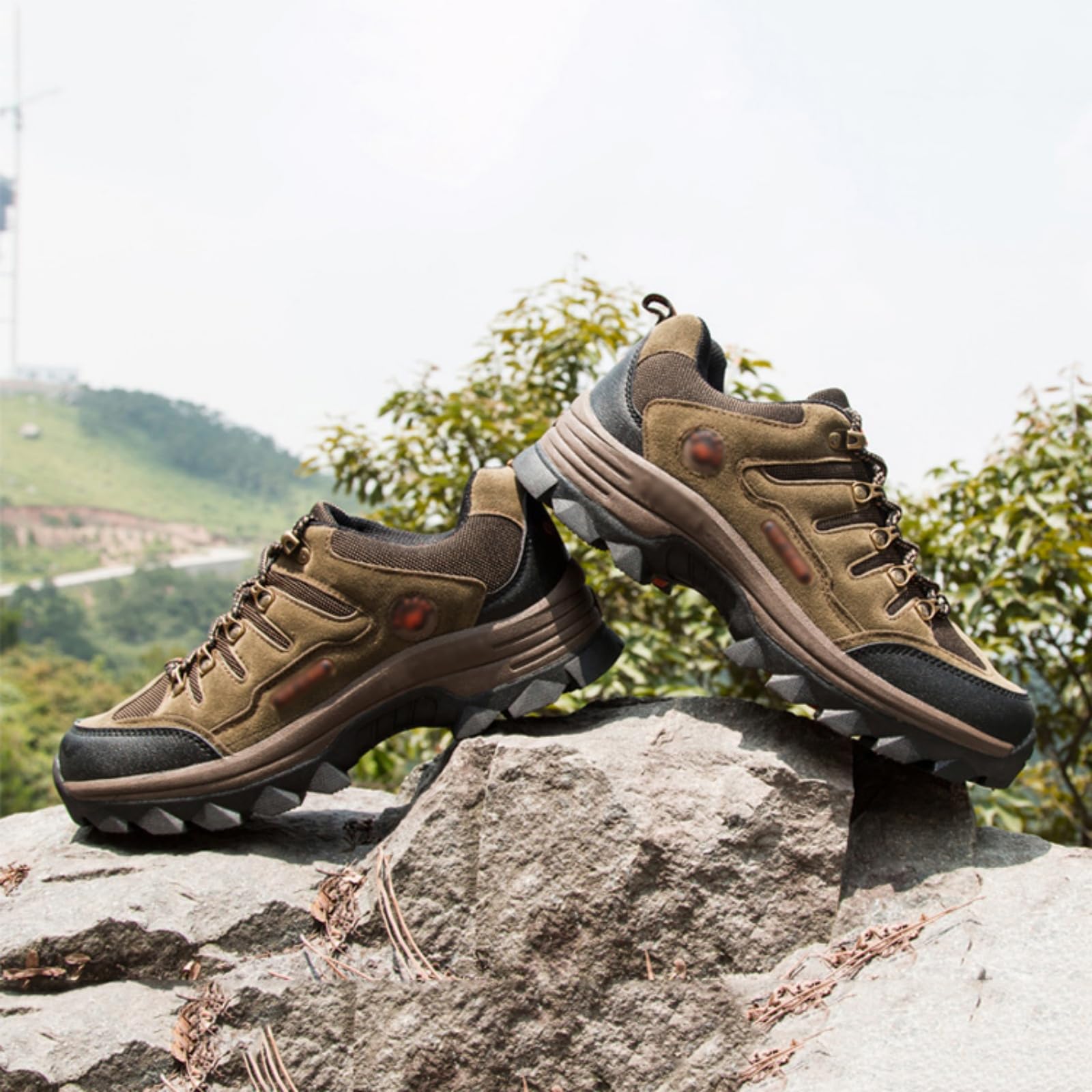 Męskie wodoodporne buty trekkingowe niskie skórzane outdoorowe | Lekkie obuwie trekkingowe, Wytrzymały zamsz, Sznurowane, oddychające, Na kemping, podróże i biegi terenowe