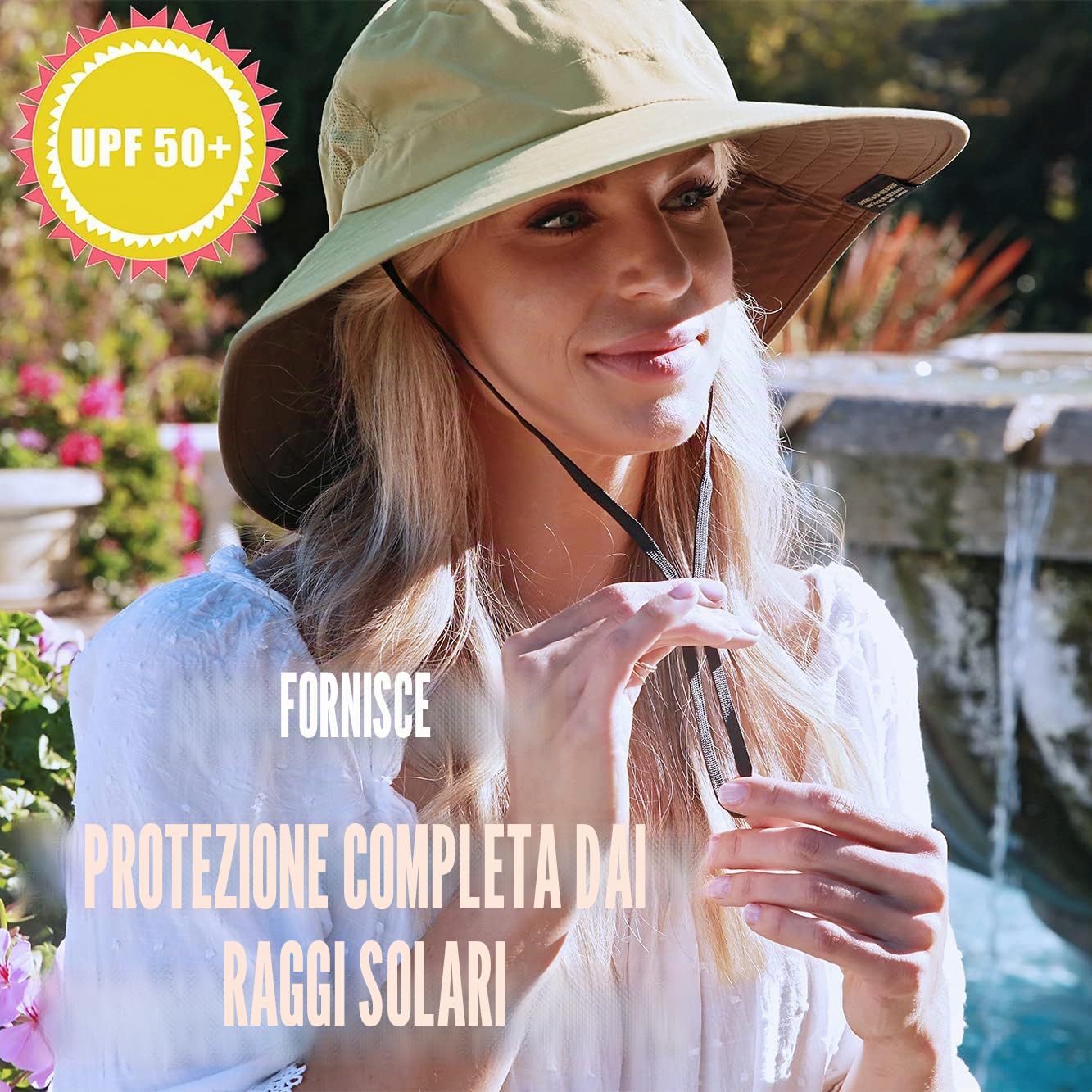 Cappello da sole da uomo e da donna con sottogola, pieghevole, larghezza tesa larga, con protezione per il collo, protezione UV UPF 50+, per hiking safari, spiaggia, da pesca, da giardino, protezione