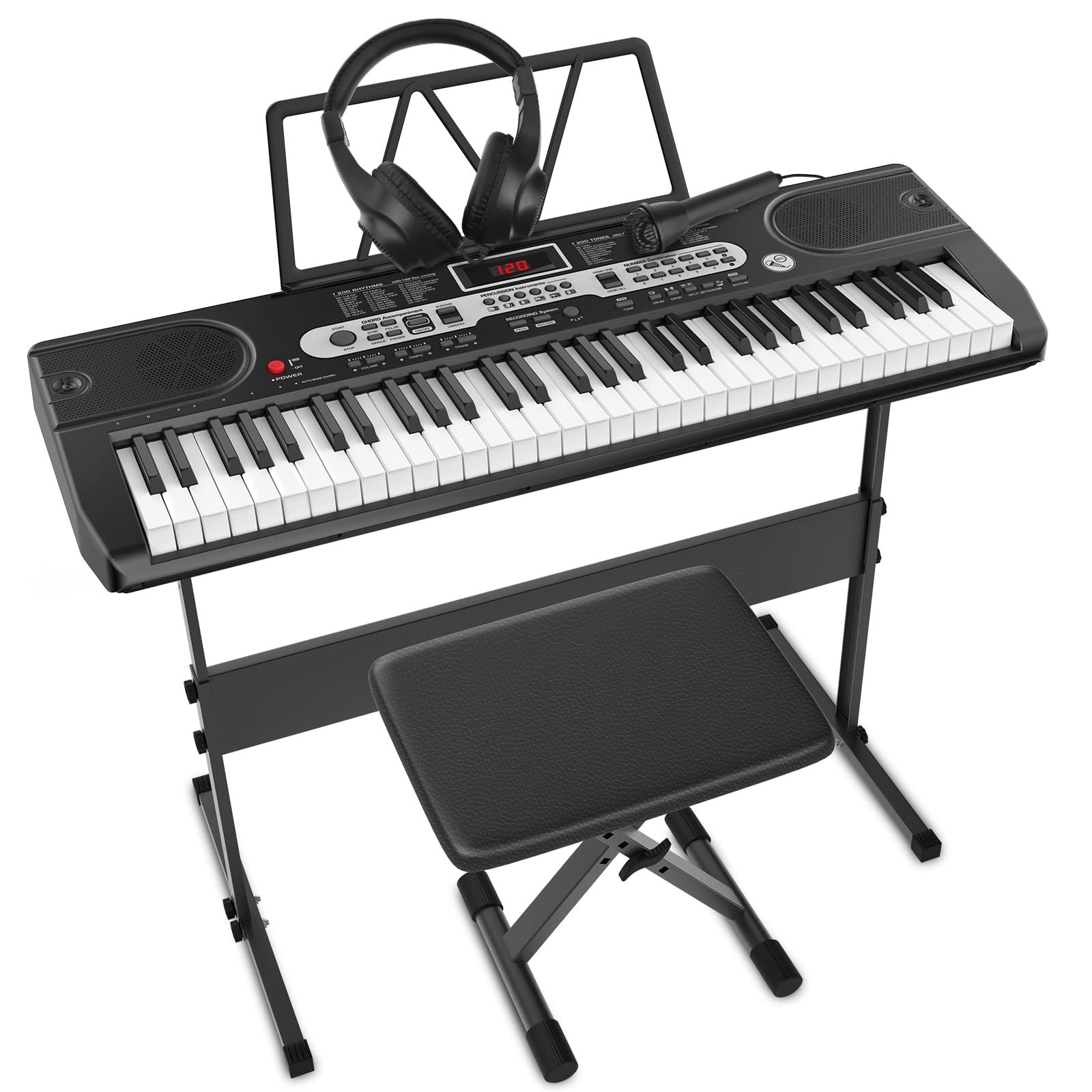 【初心者向けの日本語表記】電子ピアノ 61鍵盤 キーボード ピアノ 電子キーボード ピアノスタンドセット MIDI対応 200種類音色 200種類リズム 35曲デモ曲 自動伴奏 レッスン機能 コンパクト 軽量 小学生 子供 練習用 日本語説明書付き (ブラック)