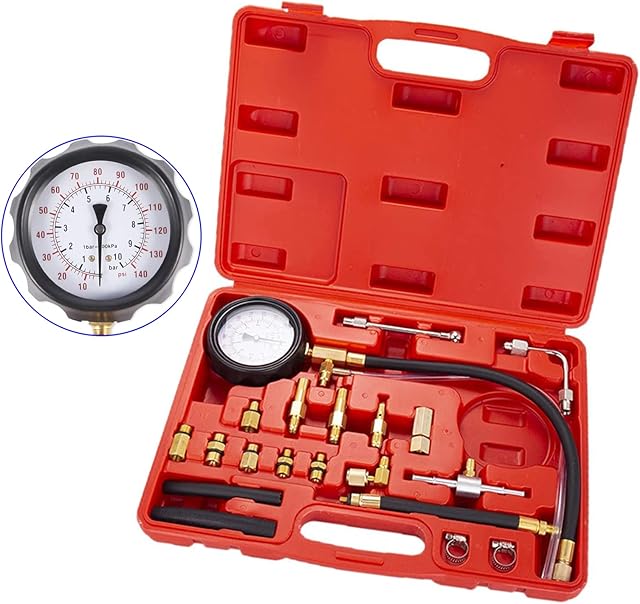 XiTuanYuan Fuel Pressure Gauge Tester Diesel Fuel, TU-114 Petrol Pump for Vehicles Diagnostic Injection Pump Diagnostic Tool Made of Copper Alloy Kit for Diesel Cylinders (0-140 psi / 10 bar)