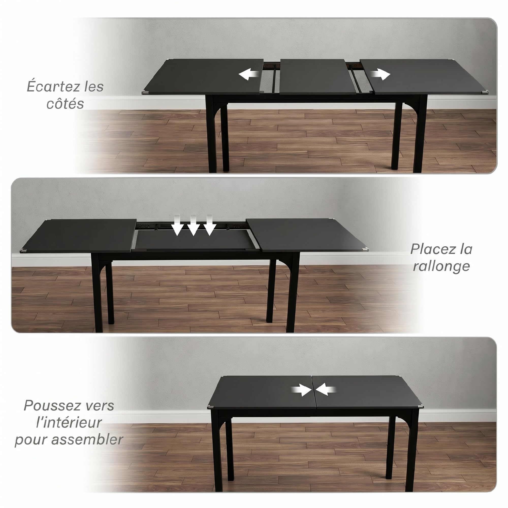 HOMCOM Tavolo da Pranzo Allungabile 4-6 Posti Espandibile 120-160 cm Nero | Tavolo Moderno, da Cucina e Studio, Rettangolare, con Gambe in Acciaio