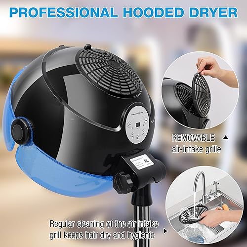 Miniatura 5 de Secador de pelo con capucha, secador de pelo de pie de 1500 W con ajustes de tiempo, controles táctiles y 3 modos de temperatura, secadora iónica