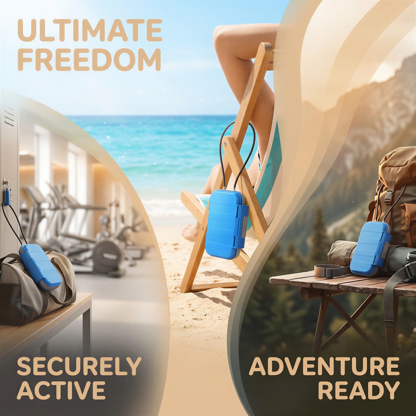 Coffre portable, coffre de sécurité à combinaison, mini coffret de voyage étanche contre le vol avec câble en acier amovible de 21,3 in / 54 cm, pour plage, sport, maison, bureau et déplacements