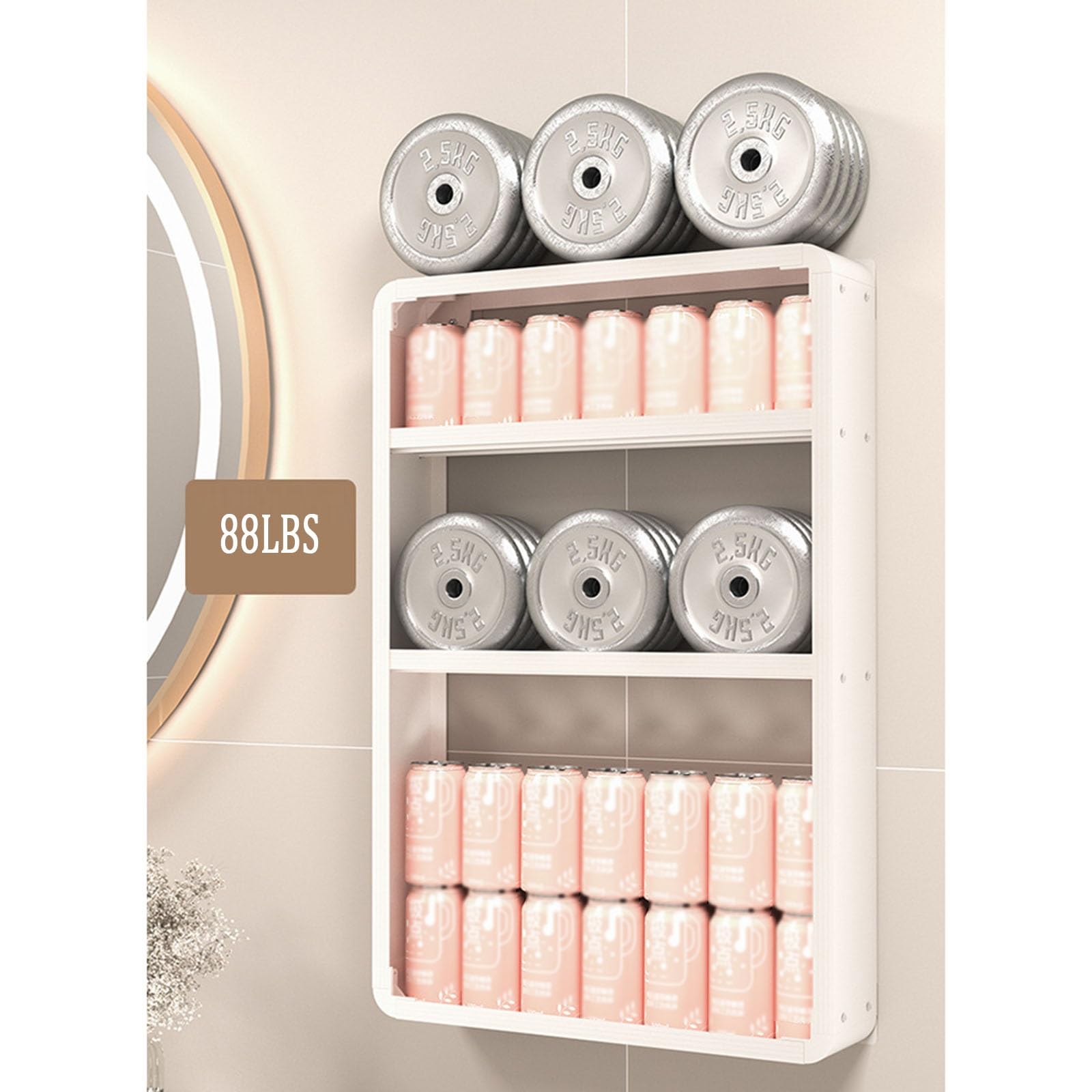 Naścienny organizer na półkę łazienkową, bez wiercenia, organizer prysznicowy do przechowywania makijażu i kosmetyków, aluminiowy stojak (biały, 35 x 60 cm) rozwiązanie oszczędzające miejsce