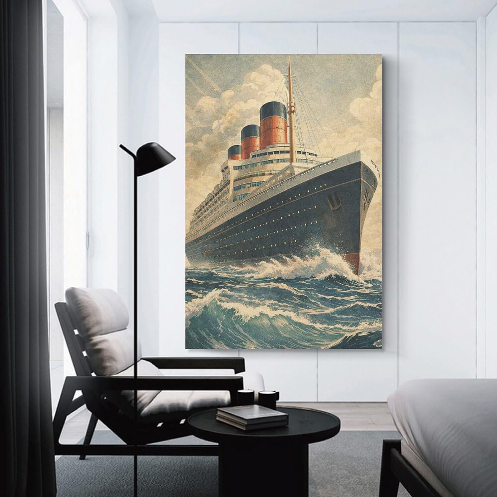 Junmoney Decorative Wall Artwork Grand Ocean Liner Sailing Through Waves, 16x24inch(40x60cm), for Corridors, Hallways Or Apartment Entries, Wall Decor to Refresh Empty Corners