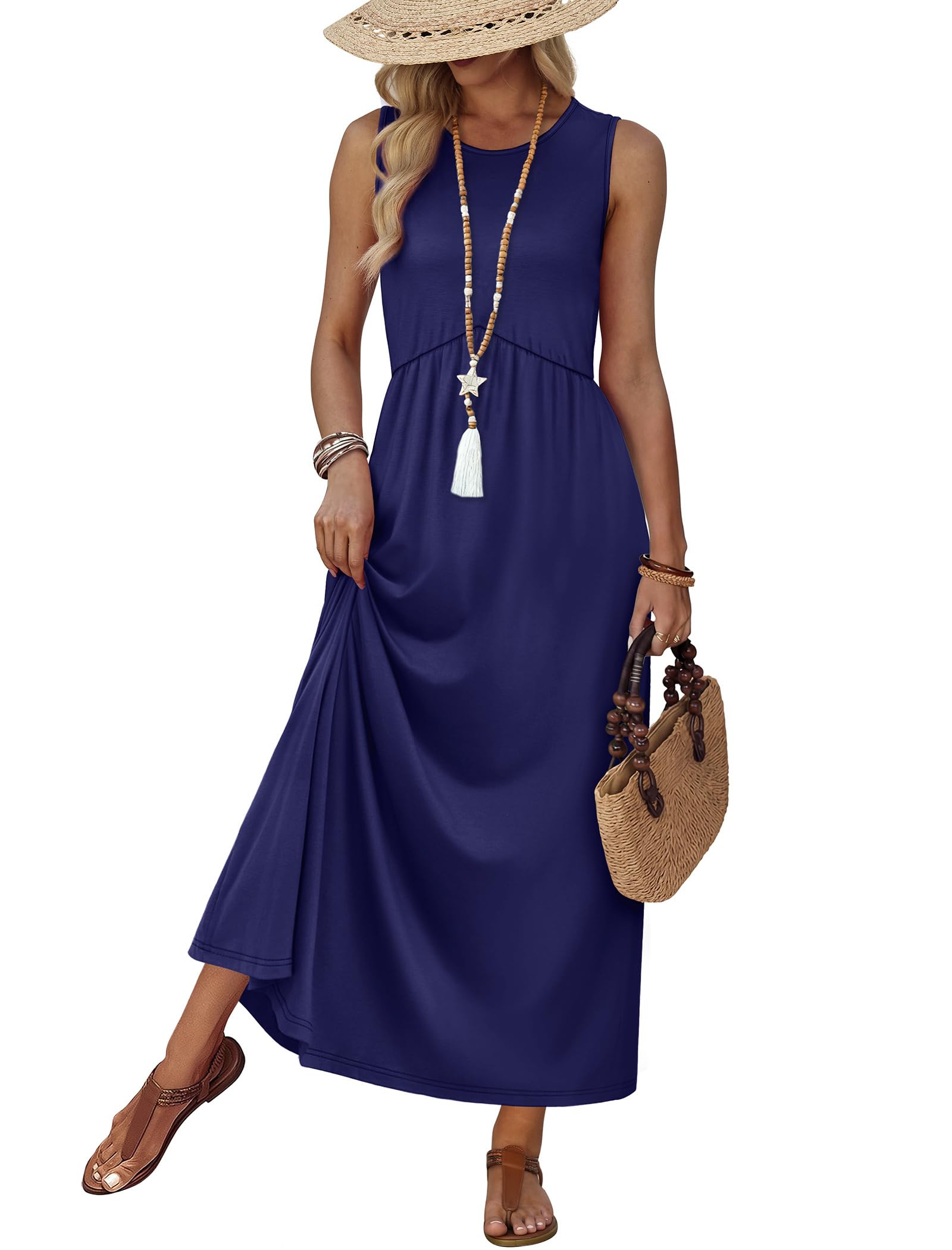 WIHOLL Summer Dresses Babydoll Maxi Dress Empire Waist Beach Vacation Sundresses 2026 with Pockets — view 7