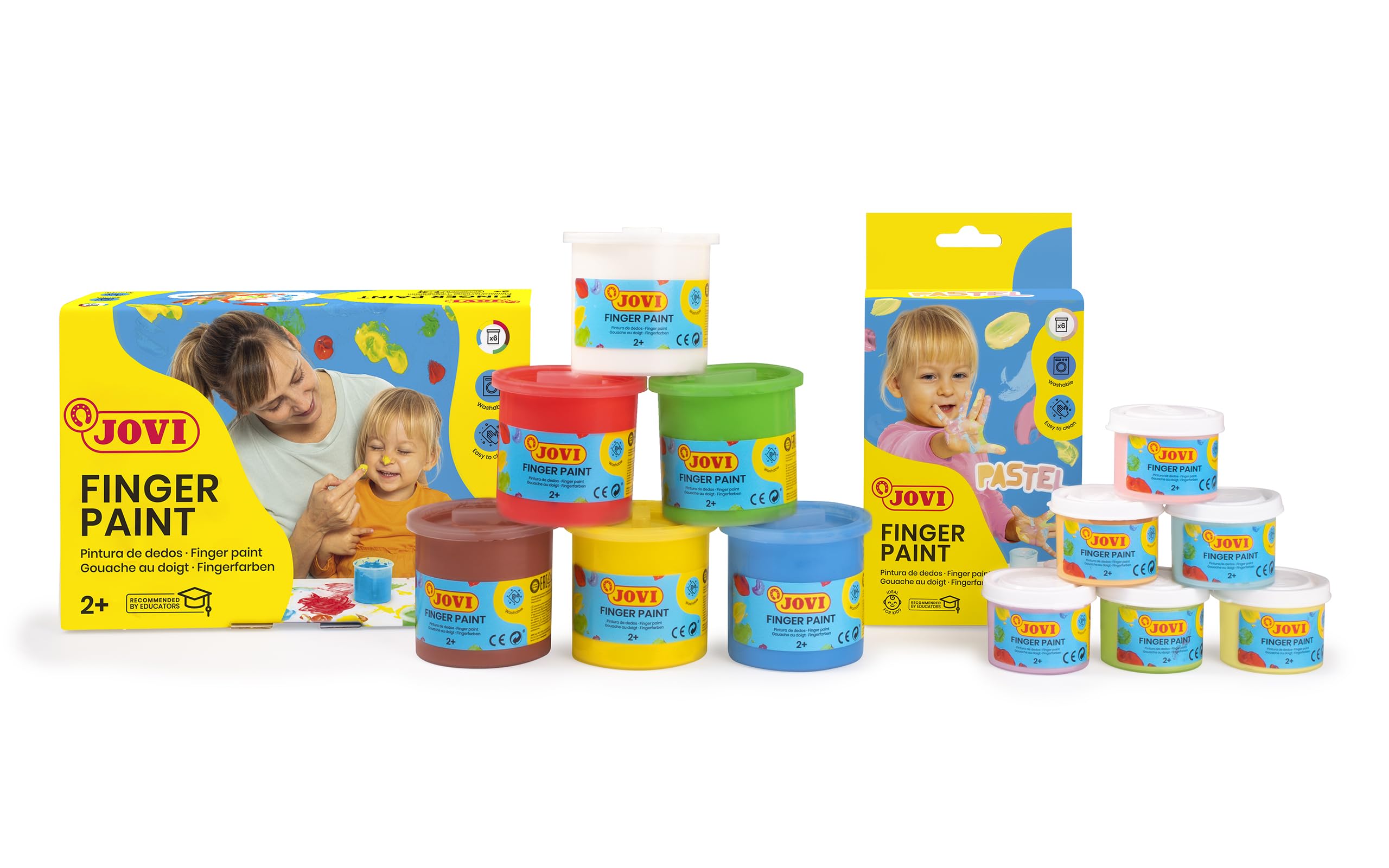 Jovi - Kit pintura de dedos - 12 botes: 6 Colores surtidos de 125 mililitros y 6 colores pastel de 35 mililitros, sin gluten, pintura lavable, apto para niños a partir de 24 meses(P560)
