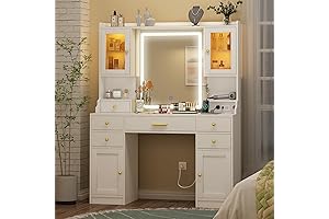 ZCCHH Makeup Vanity Table with Mirror, Lights and Charging Station