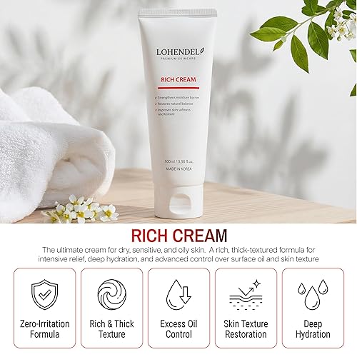 Miniatura 2 de LOHENDEL Crema rica de 3.38 fl oz  Cuidado de la piel coreano  Profundamente calmante para piel seca y reparación intensa de barreras  5% de