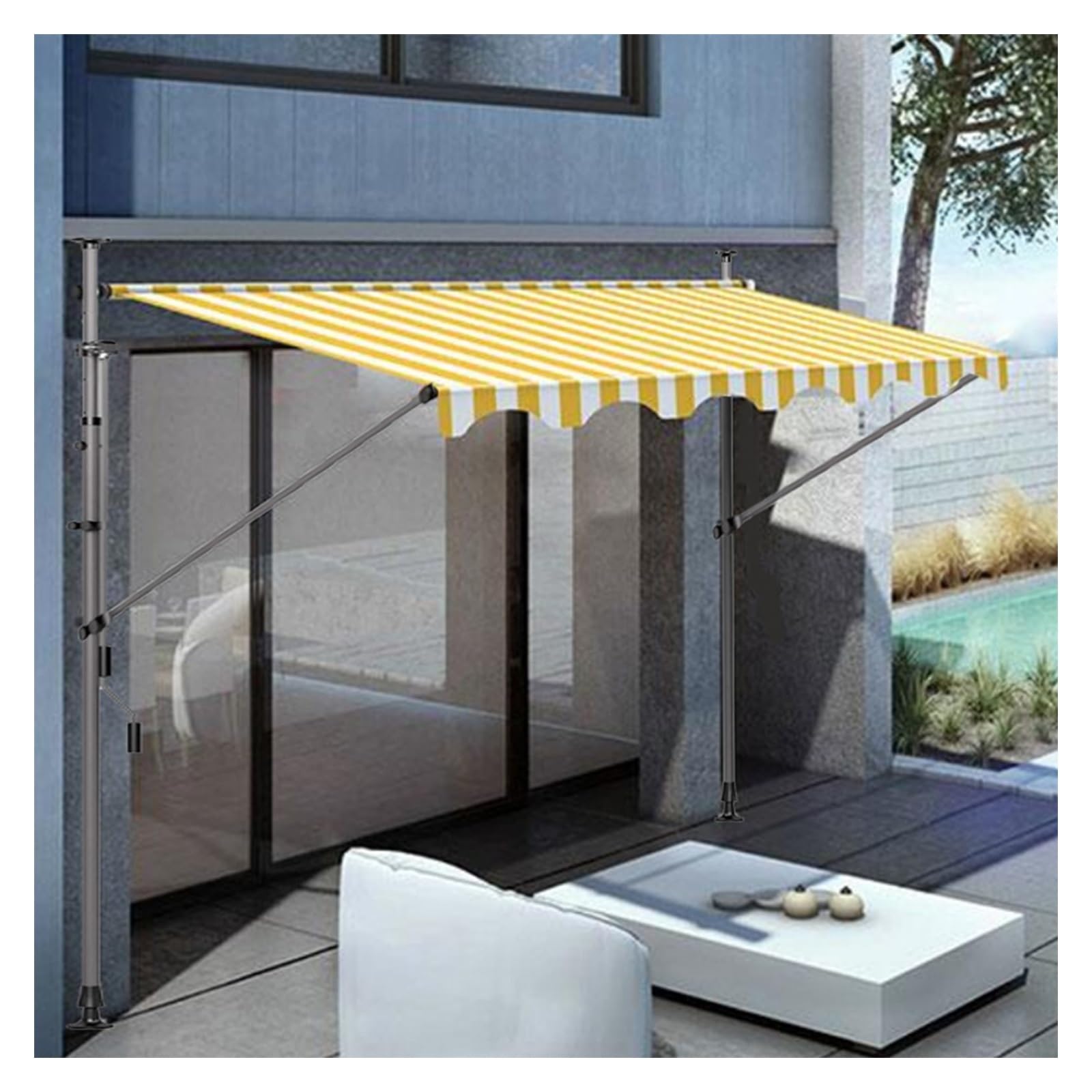Markise Klemmmarkise Markise balkon ohne bohren Sichtschutz balkon 200/250/300/350/400cm breit,Höhenverstellbare Markise mit Handkurbel, Sonnenschutz Markise für Terrasse Balkon Veranda ( Color : Yell Garten