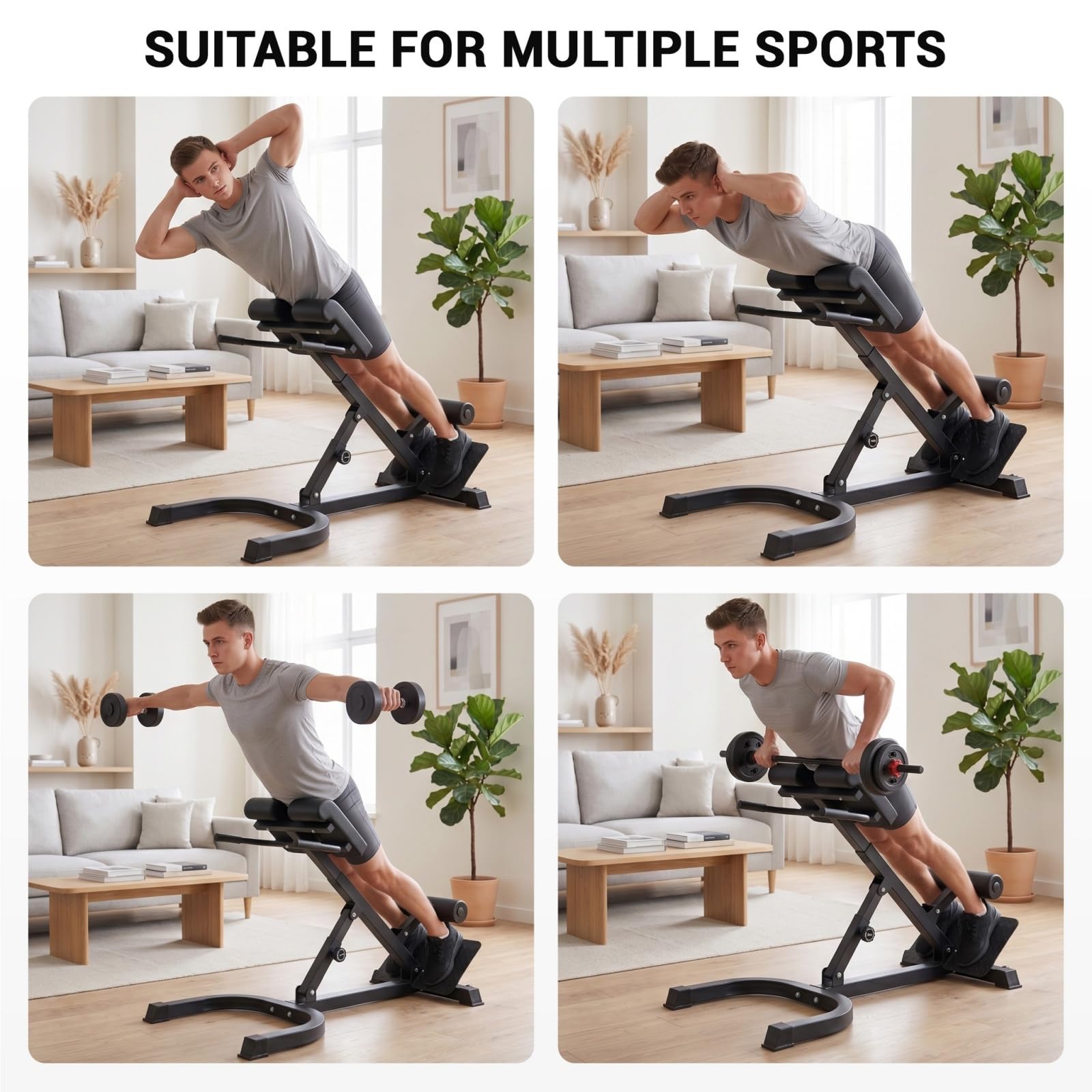 Banco de hiperextensión ajustable y plegable, silla romana de culturismo con 5 posiciones de inclinación, 8 ajustes en altura, banco lumbar para espalda, abdominales, glúteos, fitness en