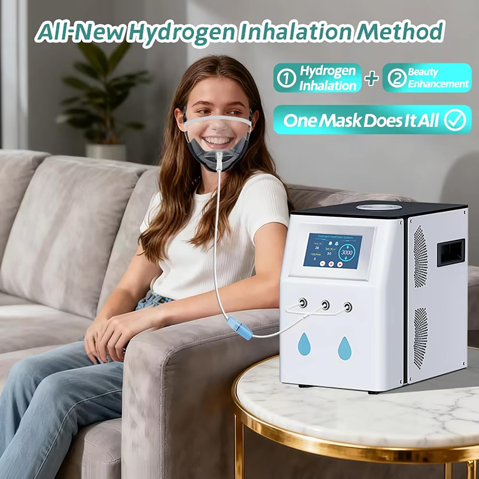 Máscara facial de inhalación de hidrógeno para terapia de gas H2, máscara de respiración ajustable para el cuidado de la piel facial y bienestar respiratorio