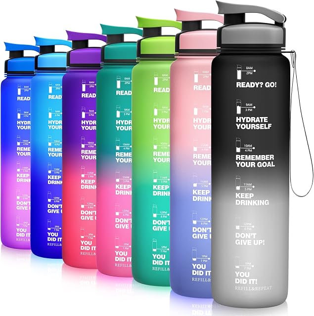Niggeey 1Litre Motivational Water Bottle with Time Marker, 1000ml Sports Water Bottle BPA Free Leak-Proof Durable Drink Bottle for Fitness Gym Camping Outdoor Office