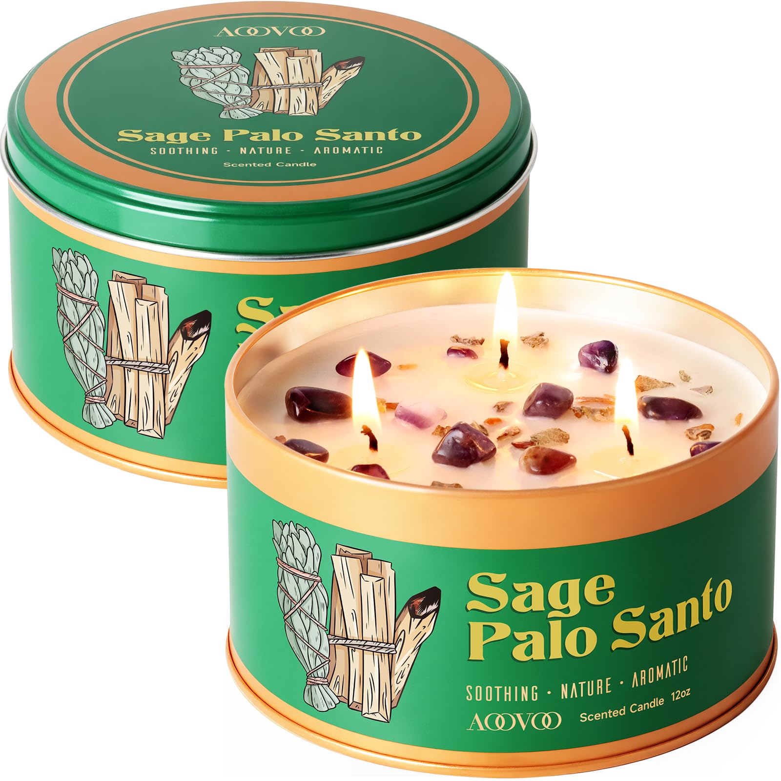 AOOVOO Sage &amp; Palo Santo Candles for Cleansing - 2 Pack Scented Candle