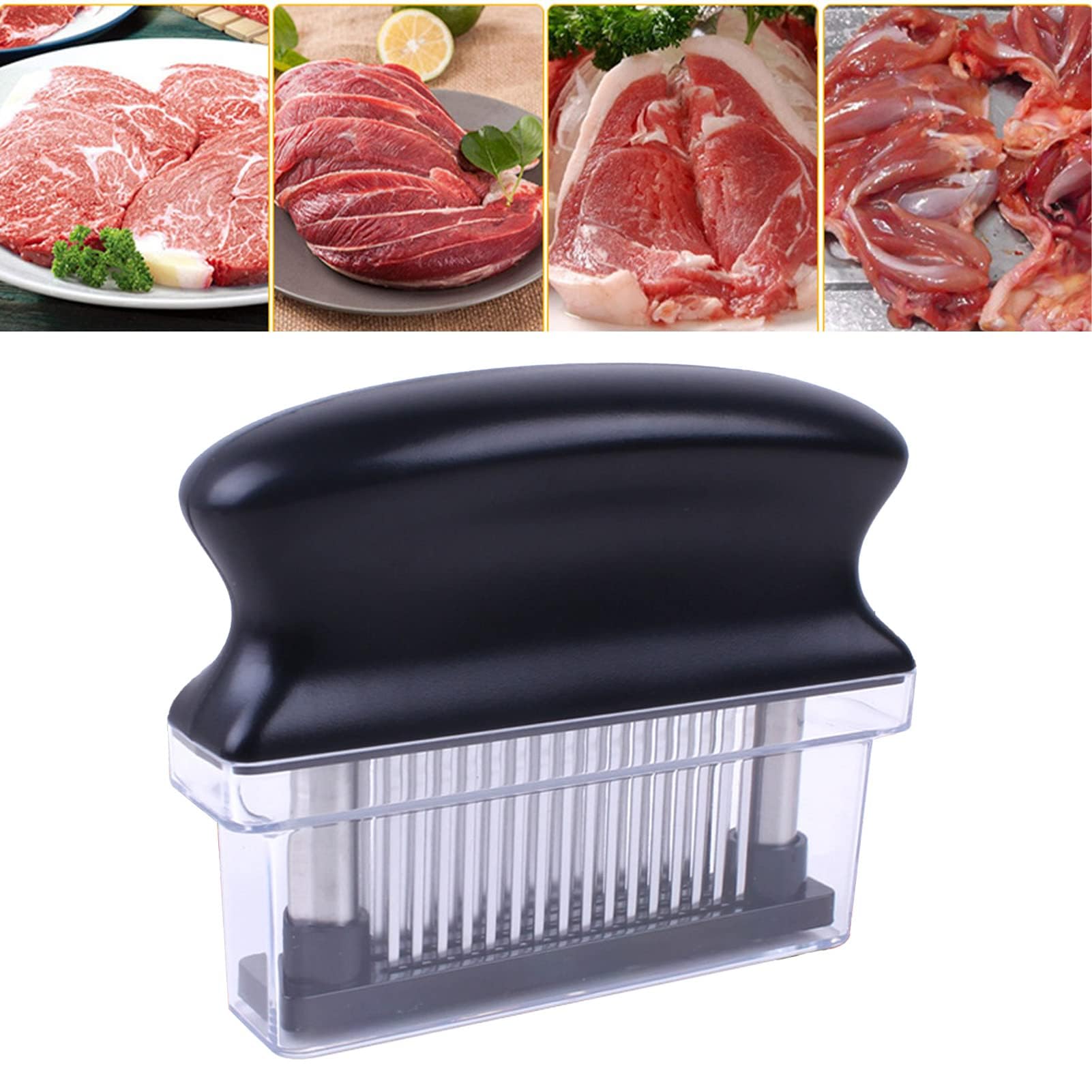 Inteneritore di Carne, 48 Aghi in Acciaio Inossidabile Ultra Affilati per Ammorbidire lo Strumento Inteneritore di Carne di Bistecca Staccabile per una Facile Pulizia (Nero)