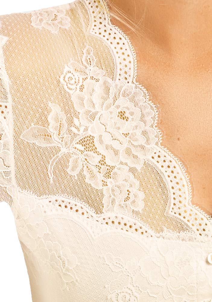 Nina von C. Damen Dirndlbluse Kalea mit Knopfleiste - Weiß - 16463718 - Halbarm Spitzen Bluse Oktoberfest Kirchweih