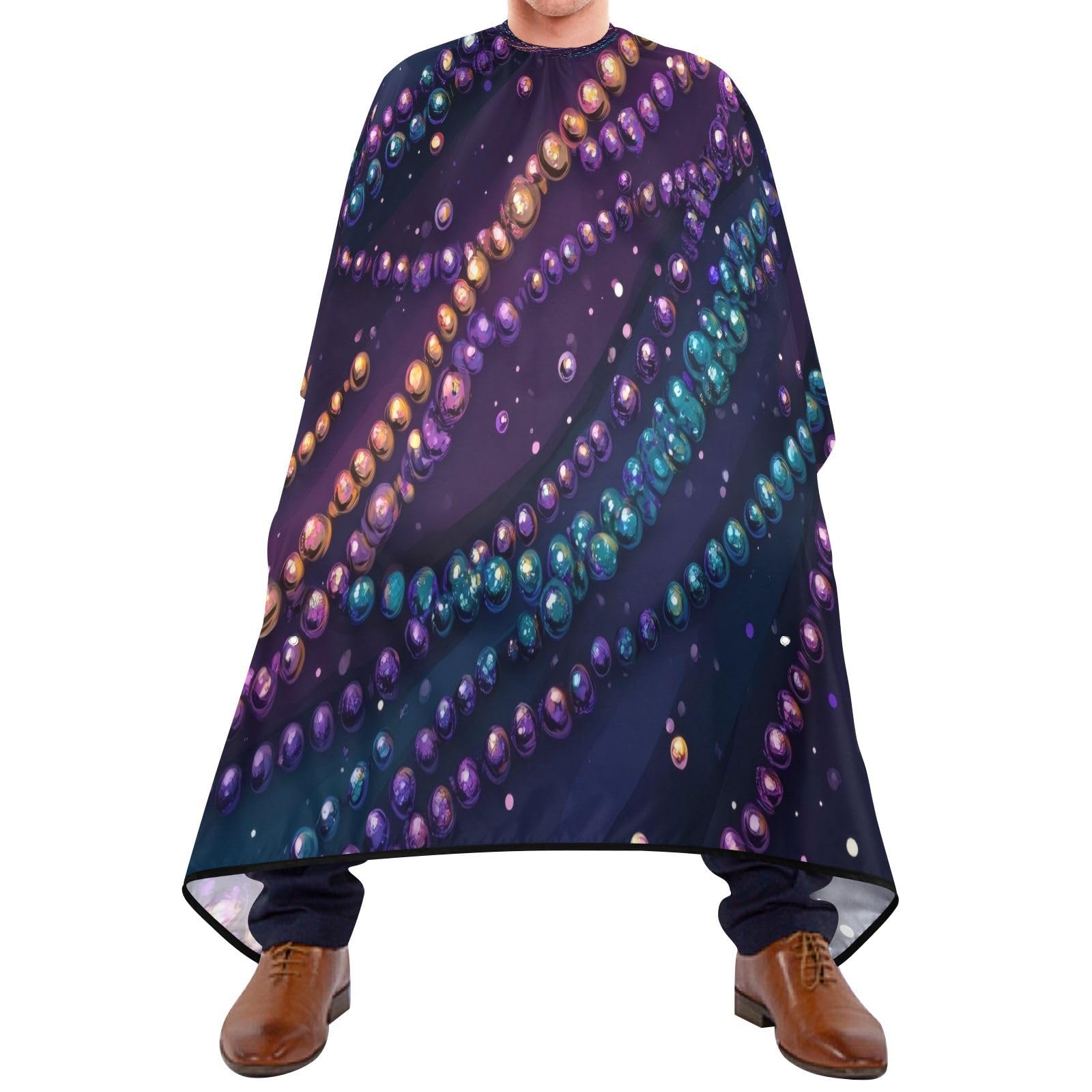 Burbuja Mardi Gras Bead Barber Cape, Hair Cutting Cape with Adjustable Neckline Waterproof Polyester Salon Barber Cape for Unisex Adult