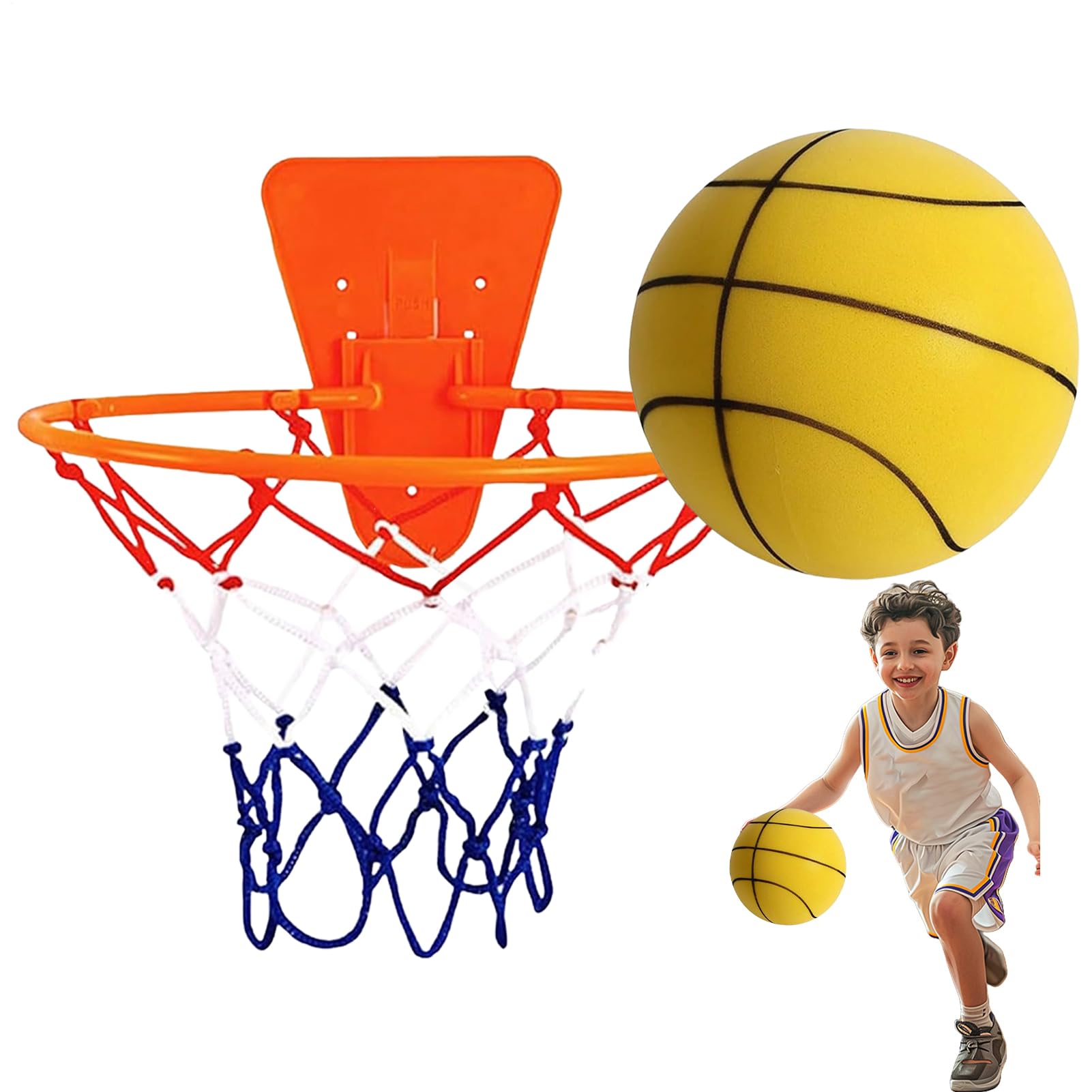 Pallacanestro silenziosa - PU, 18 cm | Set Cerchio Per Interni, Il Design Silenzioso Dribbling Previene I Della Pelle, Facile Installazione - Esercitati In Qualsiasi Momento Migliora Le Abilità