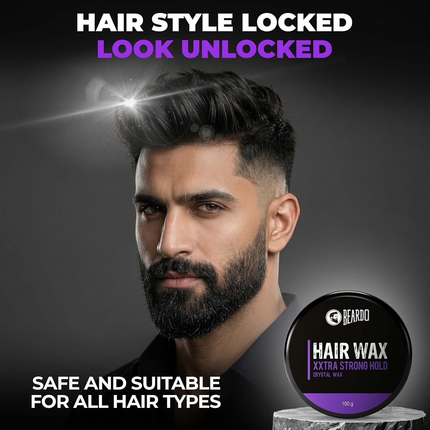 Beardo XXtra Stronghold Hair Wax, 100 gm | Crystal Hair Wax for Men | Glossy Finish | Hair Style, Shine | Extra Strong Hold Styling Hair Wax - 3.4Fl Oz