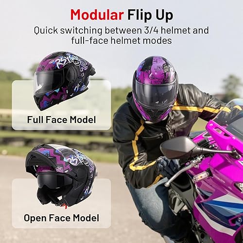 Miniatura 3 de DOT - Casco modular de motocicleta de cara completa, aprobado por DOT, abatible, doble visera, motocicleta, carreras, bicicleta de calle, casco