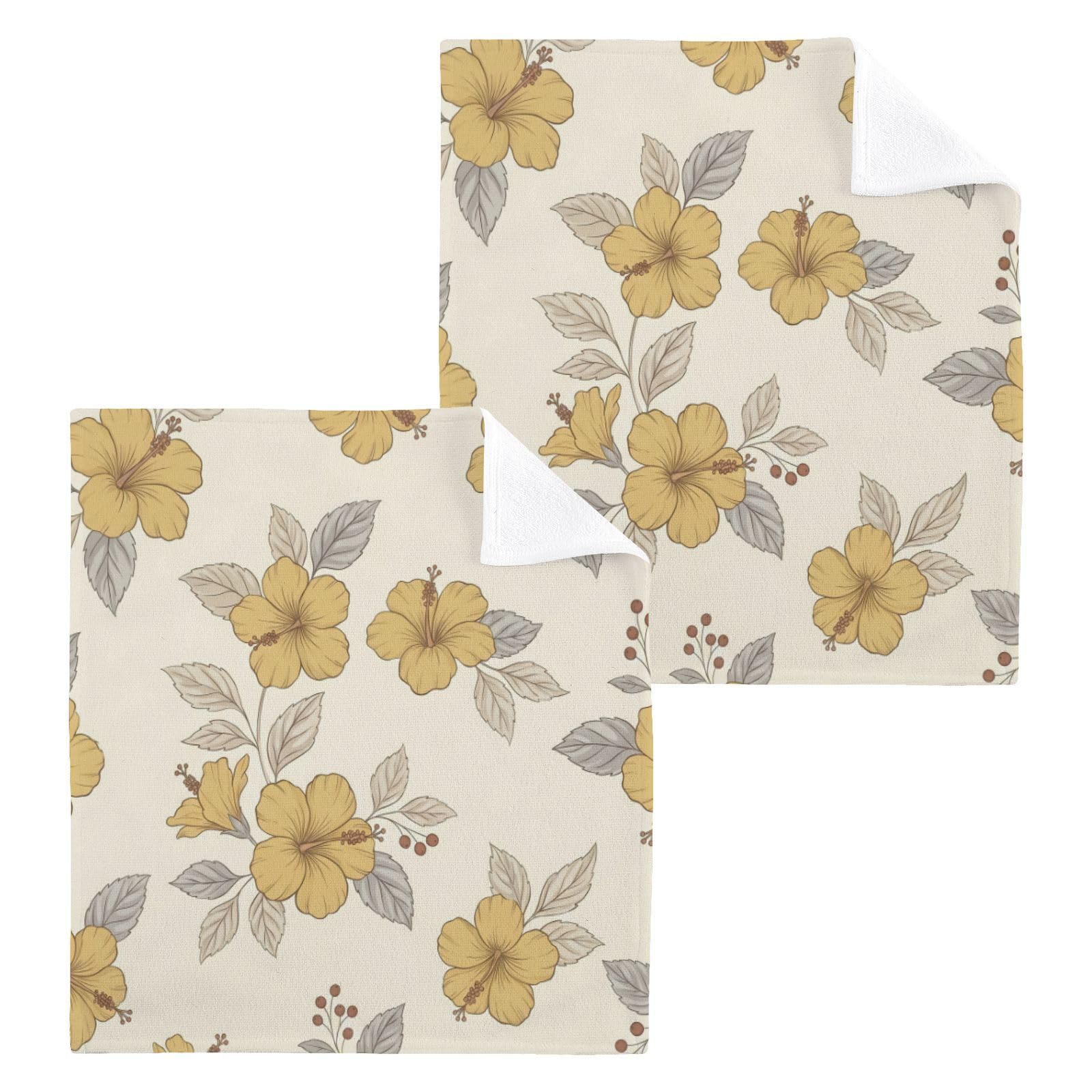 BOESI Vintage Hibiscus Pattern 12x12in Cotton Washcloth,Face Towel