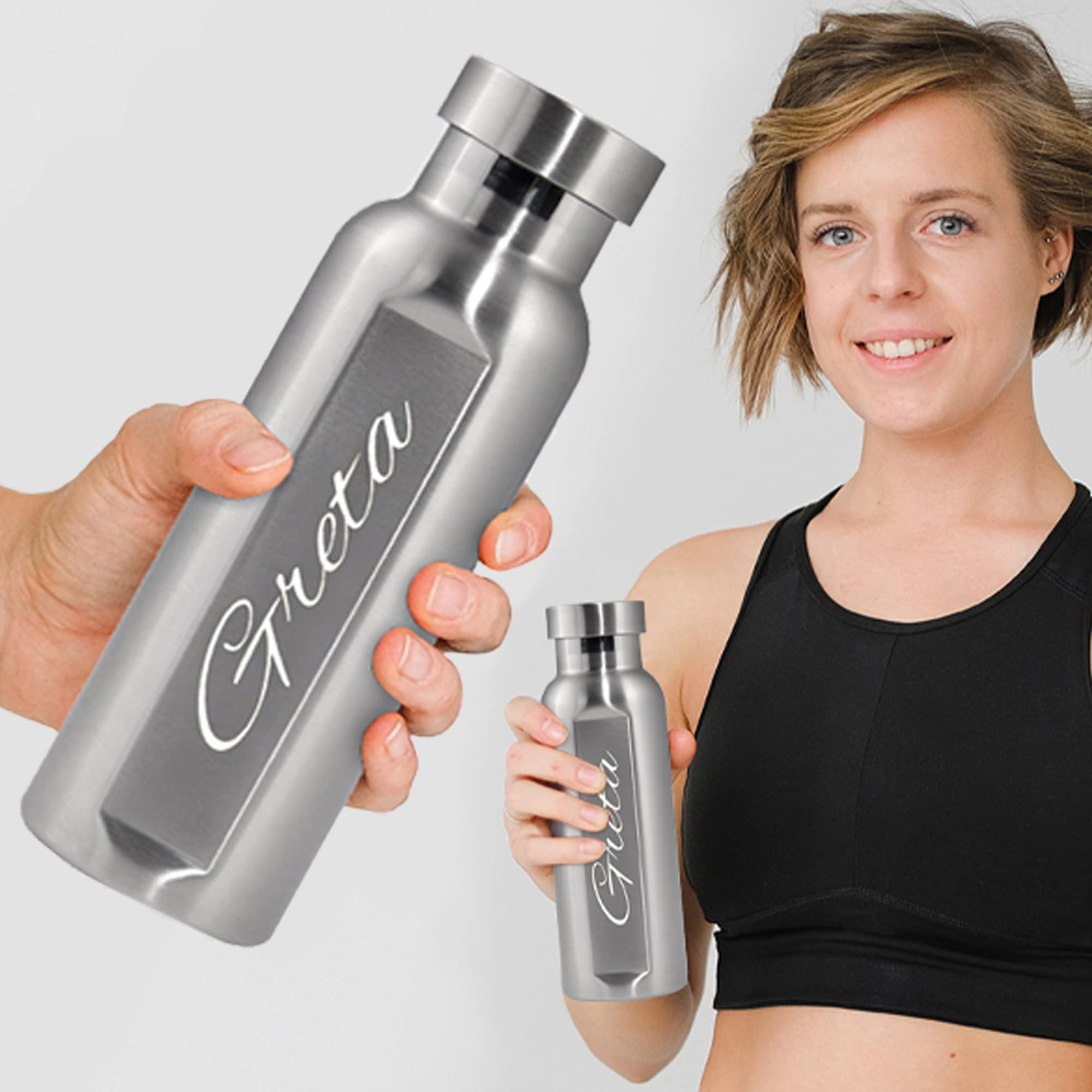 LOOXIS Personalisierte Edelstahl Lunchbox + Trinkflasche Set mit Namen graviert – 800 ml, 470 ml, inkl. Abtrennung, Auslaufsicher, Bento-Box – Geschenkidee, Einschulung, Sport, Outdoor, Freizeit