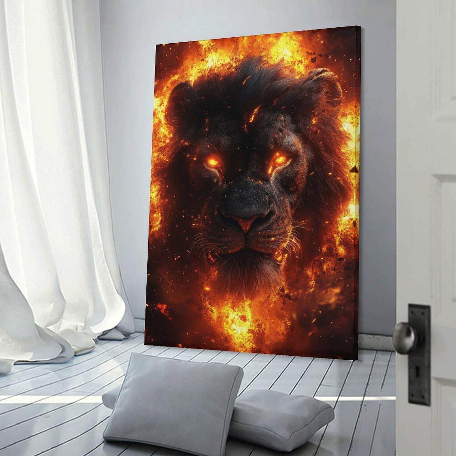 Junmoney Room Decor Wall Art Fiery Lion Portrait, 12x18inch(30x45cm), for Wall Displays, Bedrooms Or Room Updates, An Easy Match for Collected Prints