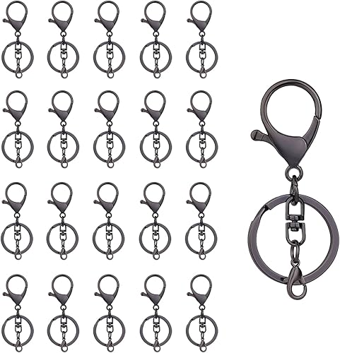 20 juegos de ganchos de pinza de langosta con anillo de llavero dividido plano con clip de gatillo giratorio con cierre de langosta pequeño para