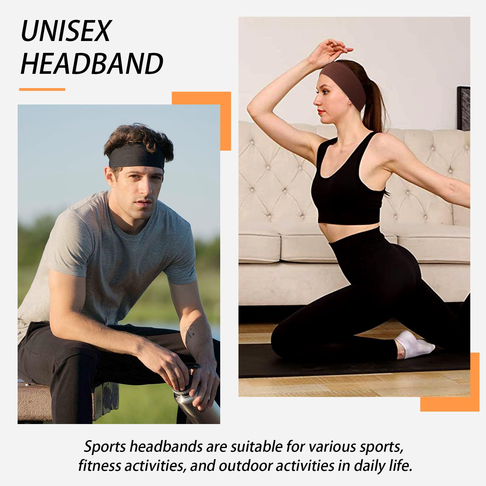7cm Fascia Capelli Donna Uomo | Fasce per Capelli Sport Antiscivolo e Traspiranti per Palestra/Yoga | Fasce Capelli Unisex | Confezione da 2 Pezzi (Nero e Marrone)