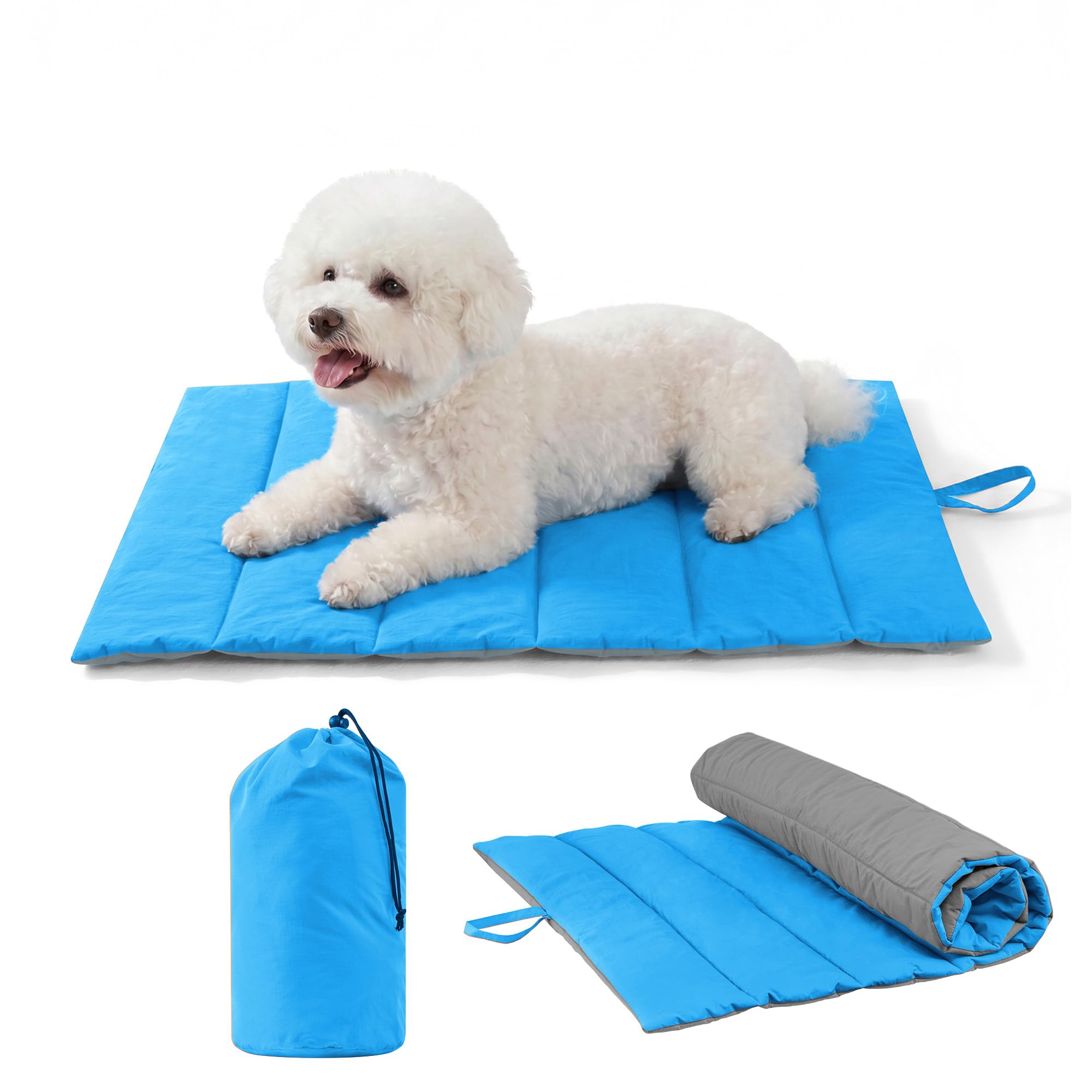 UNIKOME Cuccia Cane Grande per Interno e Esterno, Cuscino Cane Impermeabile, Facile da Lavare, Pieghevole, Resistente Materassino Cani/Gatto/Pet per Viaggi All'aperto (Blu+Grigio, 76x48cm)