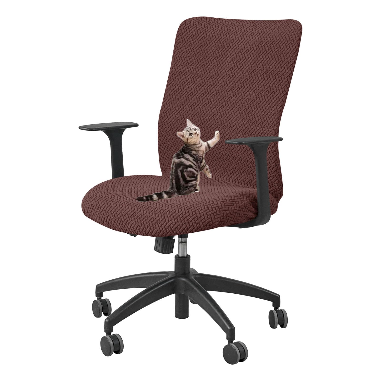 HACLEN Stretch Computer Chair Cover, Anti-Scratch Spandex Office Chair Slipcover, Durable Desk Chair Protector for Executive & Rotating Chairs (Coffee,one size)
