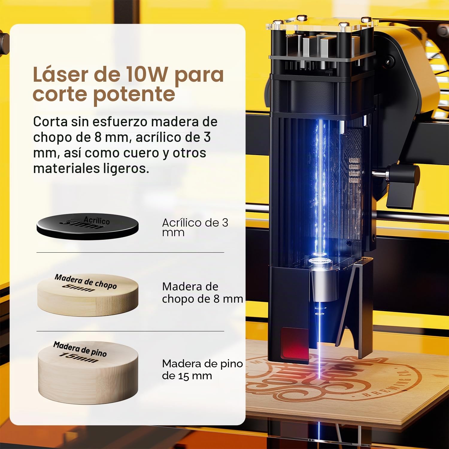 LONGER Ray5 miniS Grabador y Cortador Láser, CNC 10W Clase 1 con Carcasa de Seguridad, WiFi, Parada de Emergencia, para Madera, Metal, Acrílico y Cuero, Área de Trabajo de 130 × 120 mm