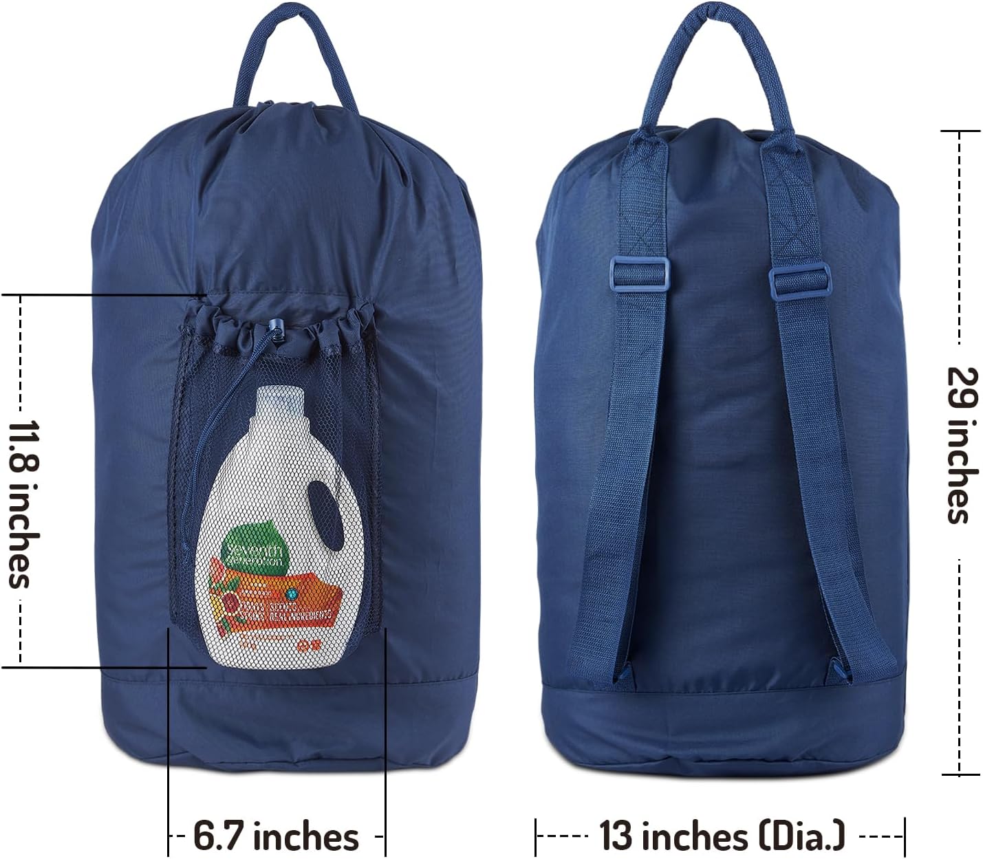 Seiritex Laundry Bag Backpack with Detergent Holder and Adjustable Shoulder Straps, Clothes Laundry Backpack for College, Travel, Apartment, Laundromat, Dorm Room (Blue) image 2