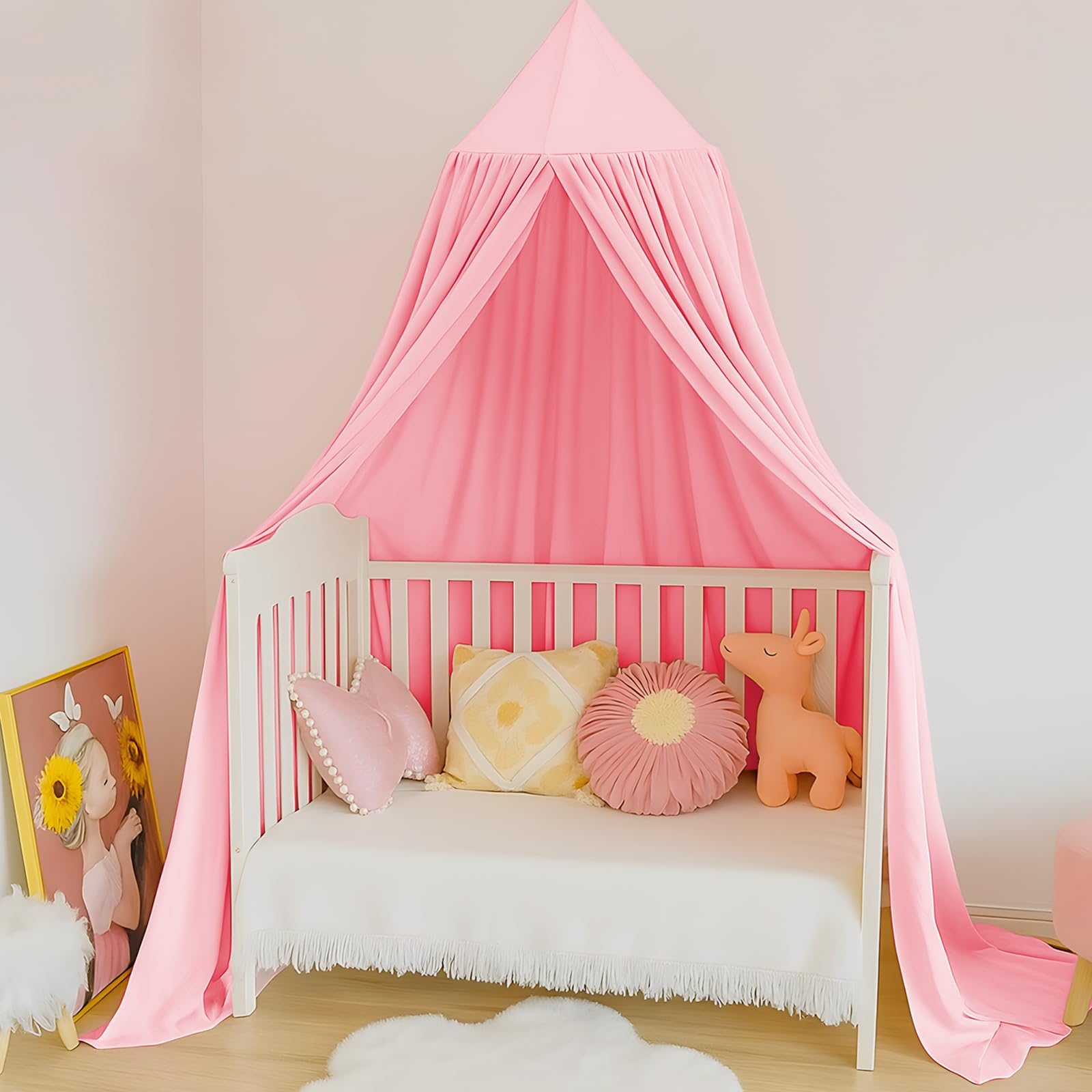 Baldachin Kinderzimmer, Betthimmel Babybett, Hängende Rund Princess Insektennetz Moskitonetz, Himmelbett Vorhänge Deko für Mädchen & Jungen (Rosa 60 * 230 * 450cm)