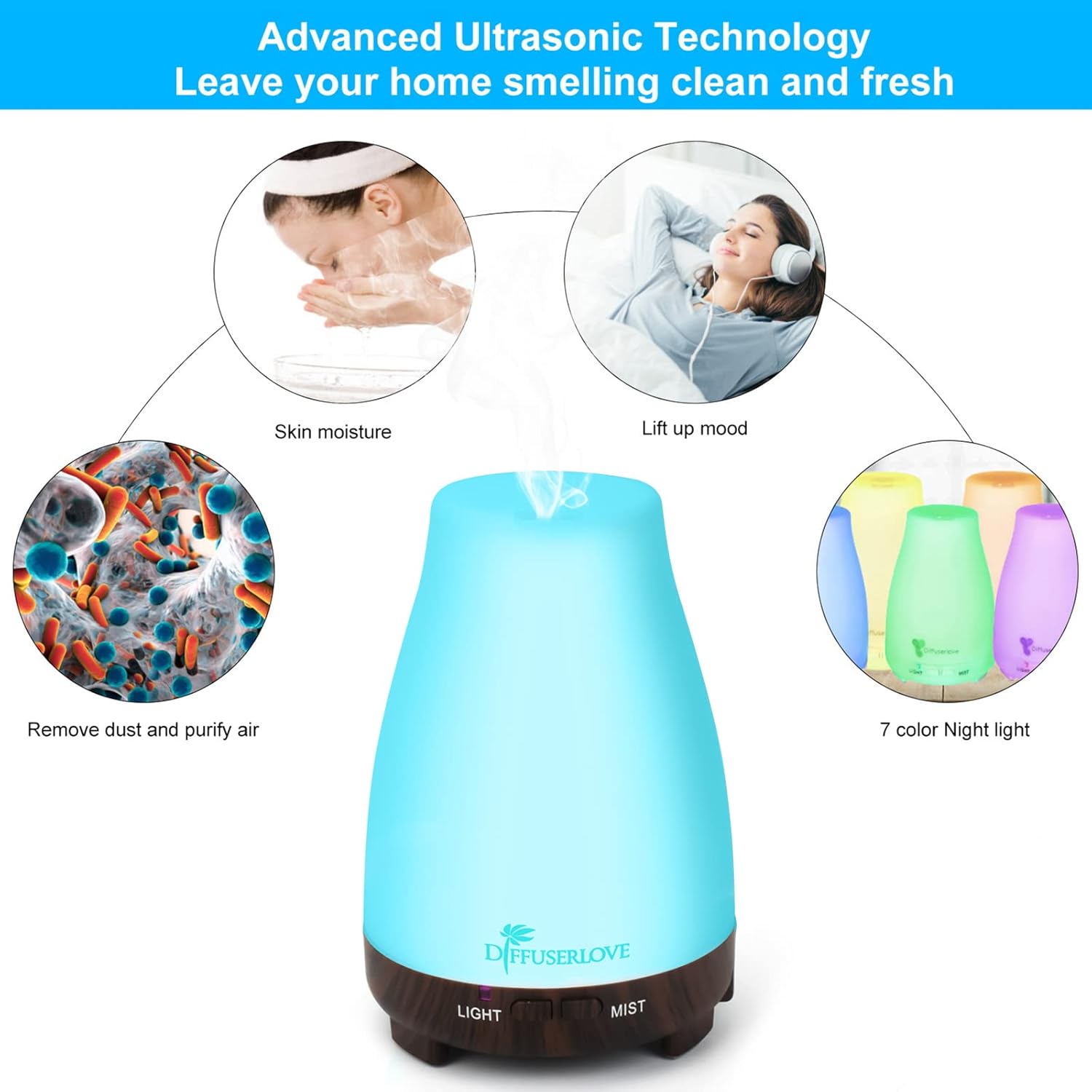 Diffuserlove Essential Oil Diffusers 200ML Remote Control Diffuser Mist Humidifiers BPA-Free Aromatherapy Diffuser (Black Base) - Image 4