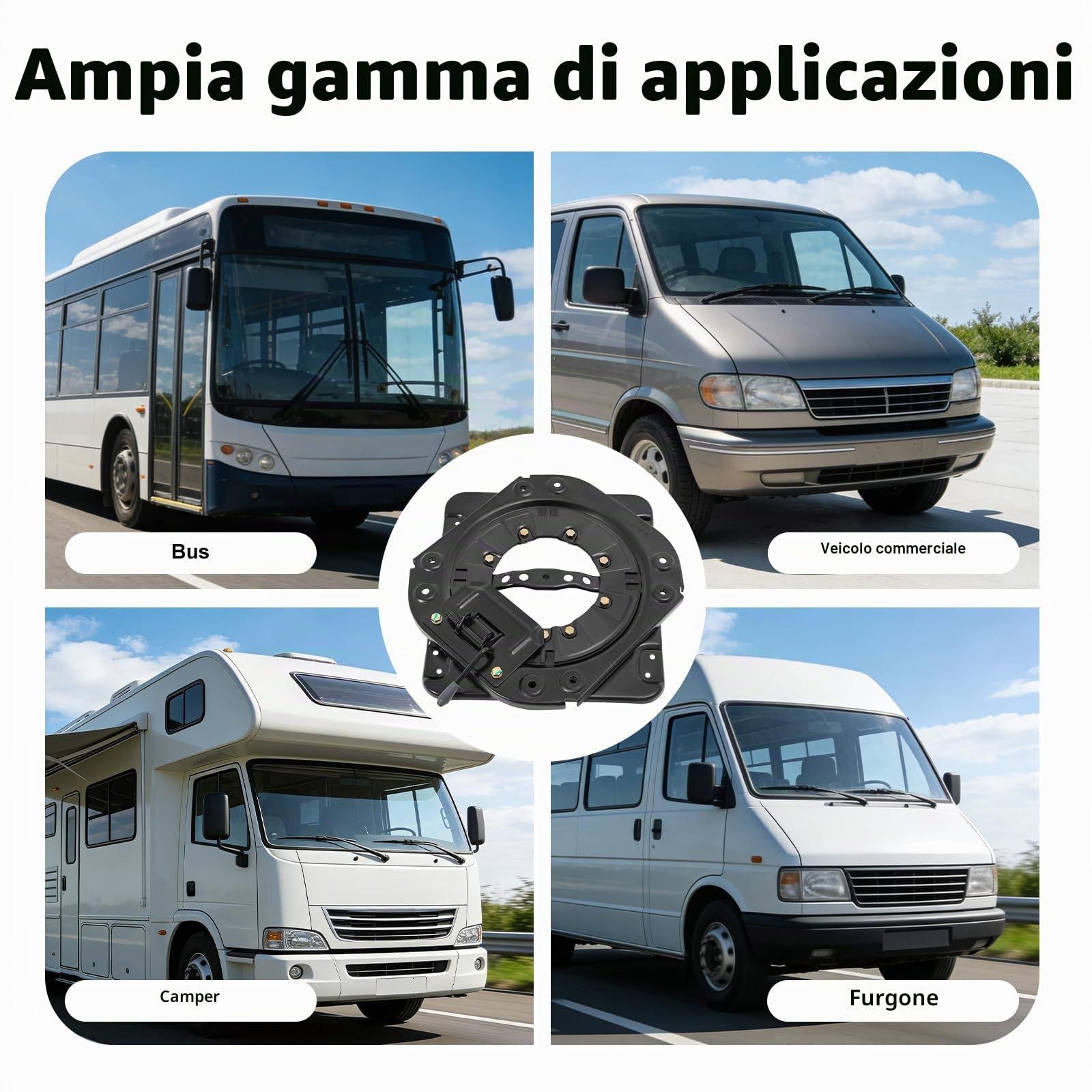 Base Girevole per Sedile, Base Girevole in Lamiera d'Acciaio 360 Gradi, Base Girevole per Seggiolino Pesante per Furgoni, Camper, Autobus, Veicoli Tecnici'