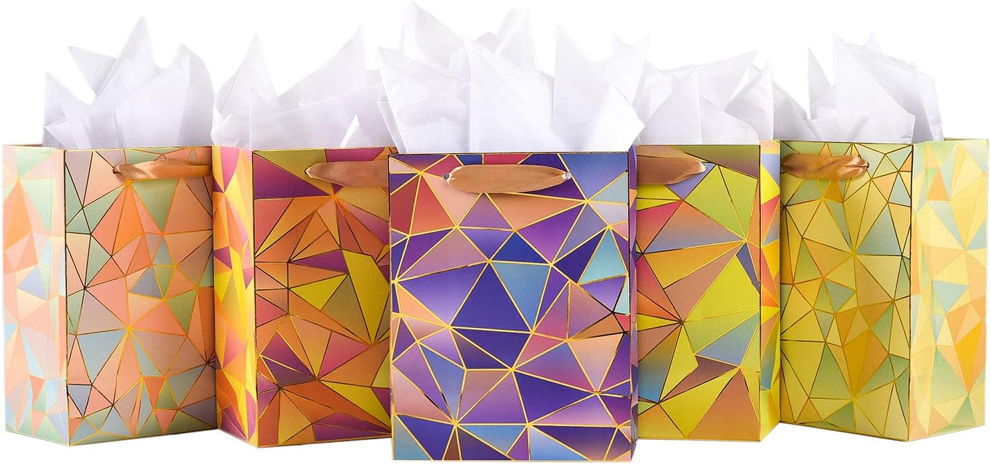 Gift Bags Medium Size Set, 5 Pack Assorted Small Bulk Birthday Gift Wrapping Bag with Tissue Paper for Men Women Girls Baby Bridal Shower Present Bag for Anniversary Party: Everything Else