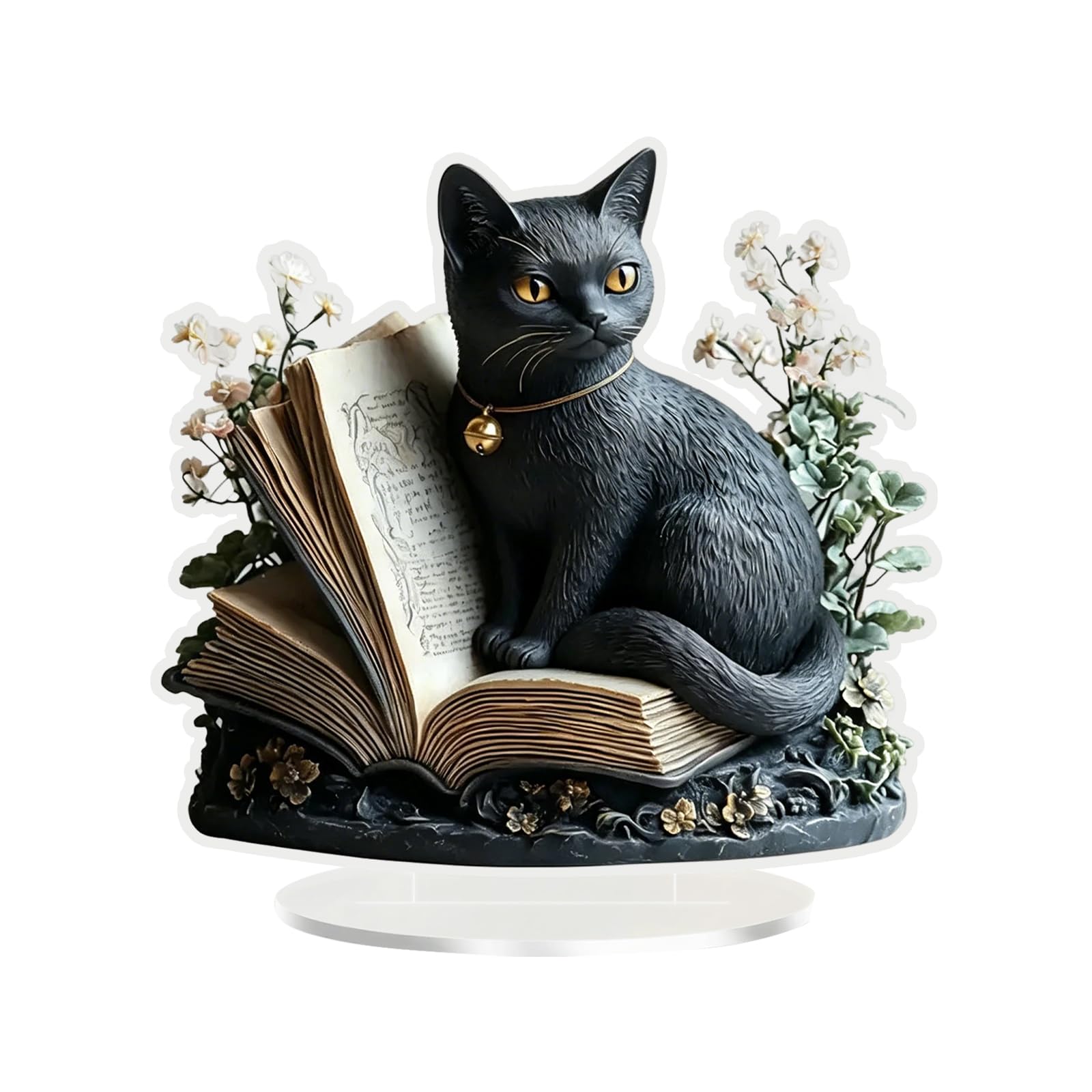 Acrylic Black Cat Ornaments, 2D Natural Animal Ornaments for Shelves, Whimsical Ornaments for Living Room Accessories, Book Shelf, Kitchen, Mantels, Table Decorations, Desktop Decor, Cat Gifts