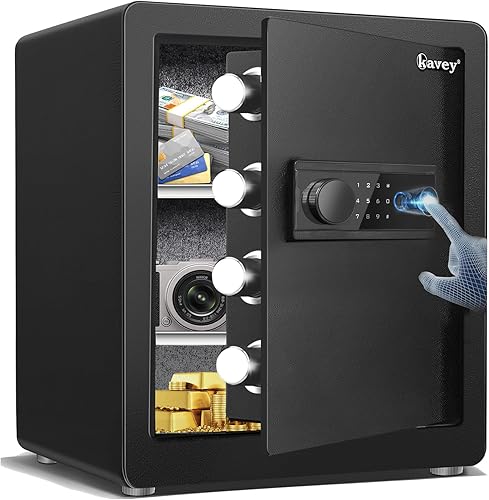 Miniatura 10 de kavey Caja fuerte, caja fuerte grande de 6.0 Cub con cajón y teclado táctil retroiluminado, gabinete de dinero con estante ajustable y caja de