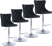 Vista 120 de Aoowow Juego de 2 taburetes de bar giratorios, taburetes de bar ajustables con respaldo de terciopelo copetudo, sillas de bar modernas tapizadas