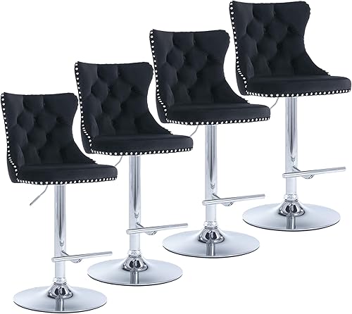 Miniatura 173 de Aoowow Juego de 2 taburetes de bar giratorios ajustables con respaldo de terciopelo copetudo, sillas de bar modernas tapizadas con cabeza de clavo
