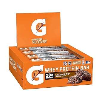 Gatorade Whey Protein Recover Bar, Chocolate Chip, 2.8 Ounce Bars 12 Count