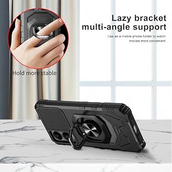Ailiber for Cricket Debut S3 Phone Case, Debut S3 Case with Screen Protector, Ring Kickstand for Magnetic Car Mount, Military Grade, Shockproof Rugged Cell Phone Case for Debut S3-Black