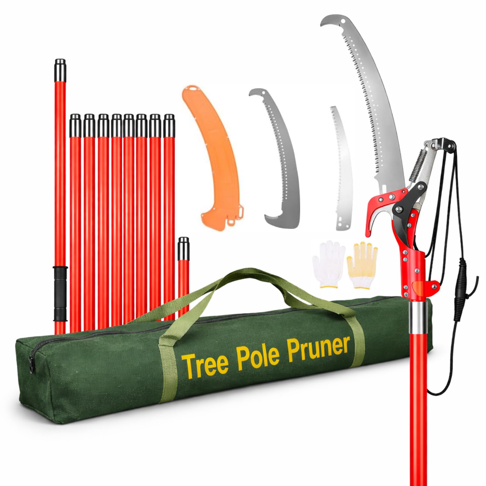 Coupe-Branches Télescopique 2-en-1 9m Perche en Fibre de Verre, Élagueur Professionnel avec Scie Acier 65Mn (∅10cm) et Sécateur à Poulie - Taille Arbres Fruitiers & Jardin