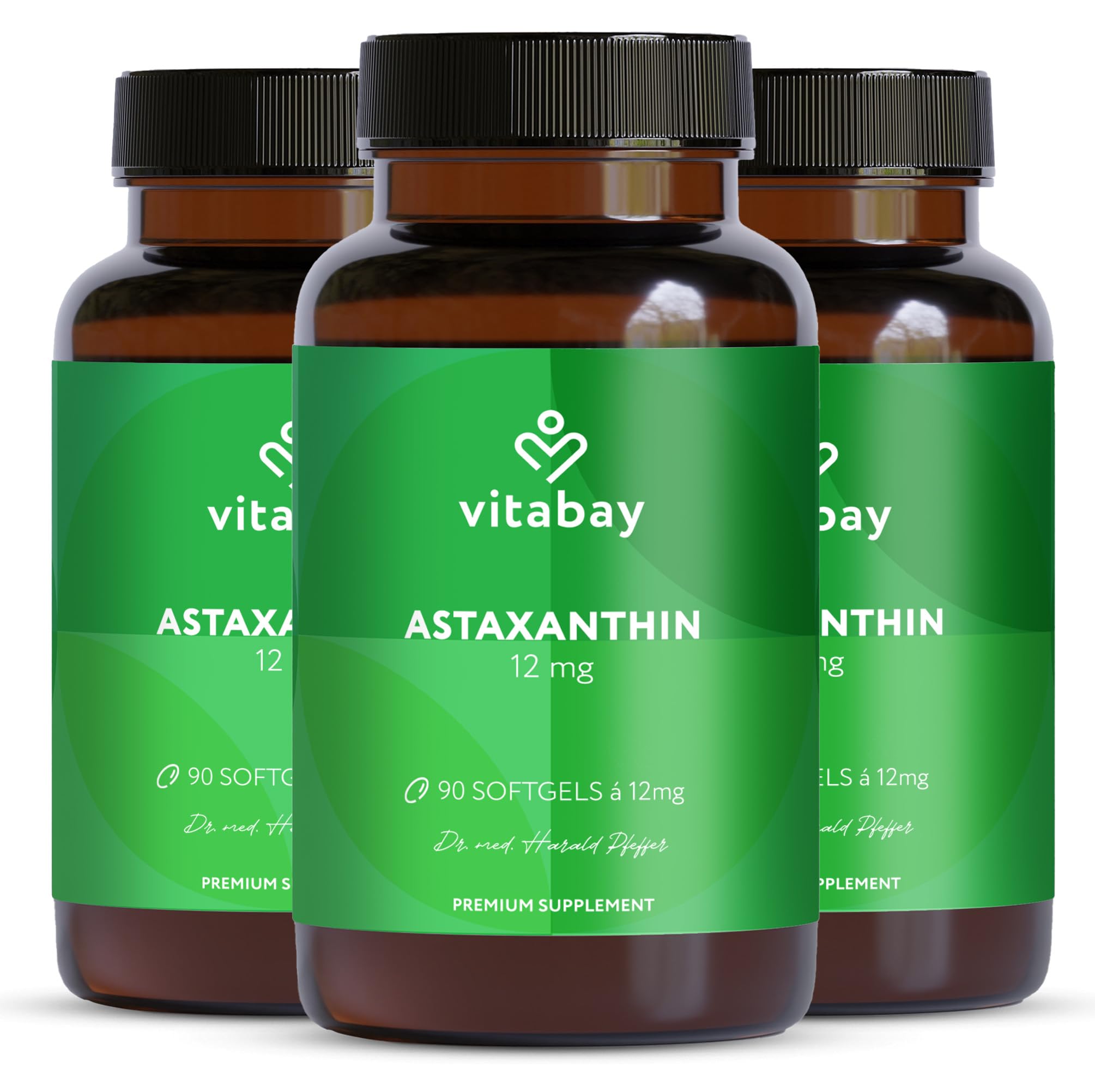 Vitabay Astaxanthin 12 mg hochdosiert – 270 vegane Softgel-Kapseln – laborgeprüft & ohne Zusatzstoffe – Premium-Rohstoff natürlich gewonnen aus Haematococcus pluvialis Algenextrakt - 18 Monate Vorrat