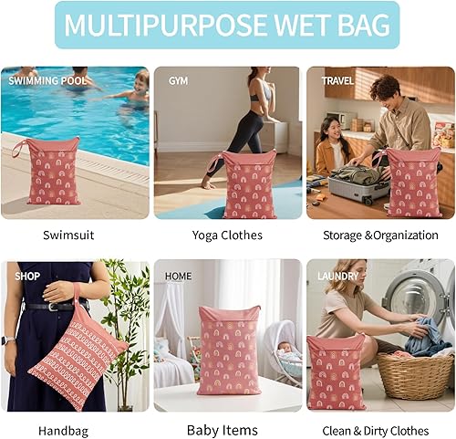 Miniatura 6 de 2 bolsas húmedas impermeables reutilizables para artículos húmedos y secos con dos bolsillos con cremallera, para viajes, playa, piscina, guardería,