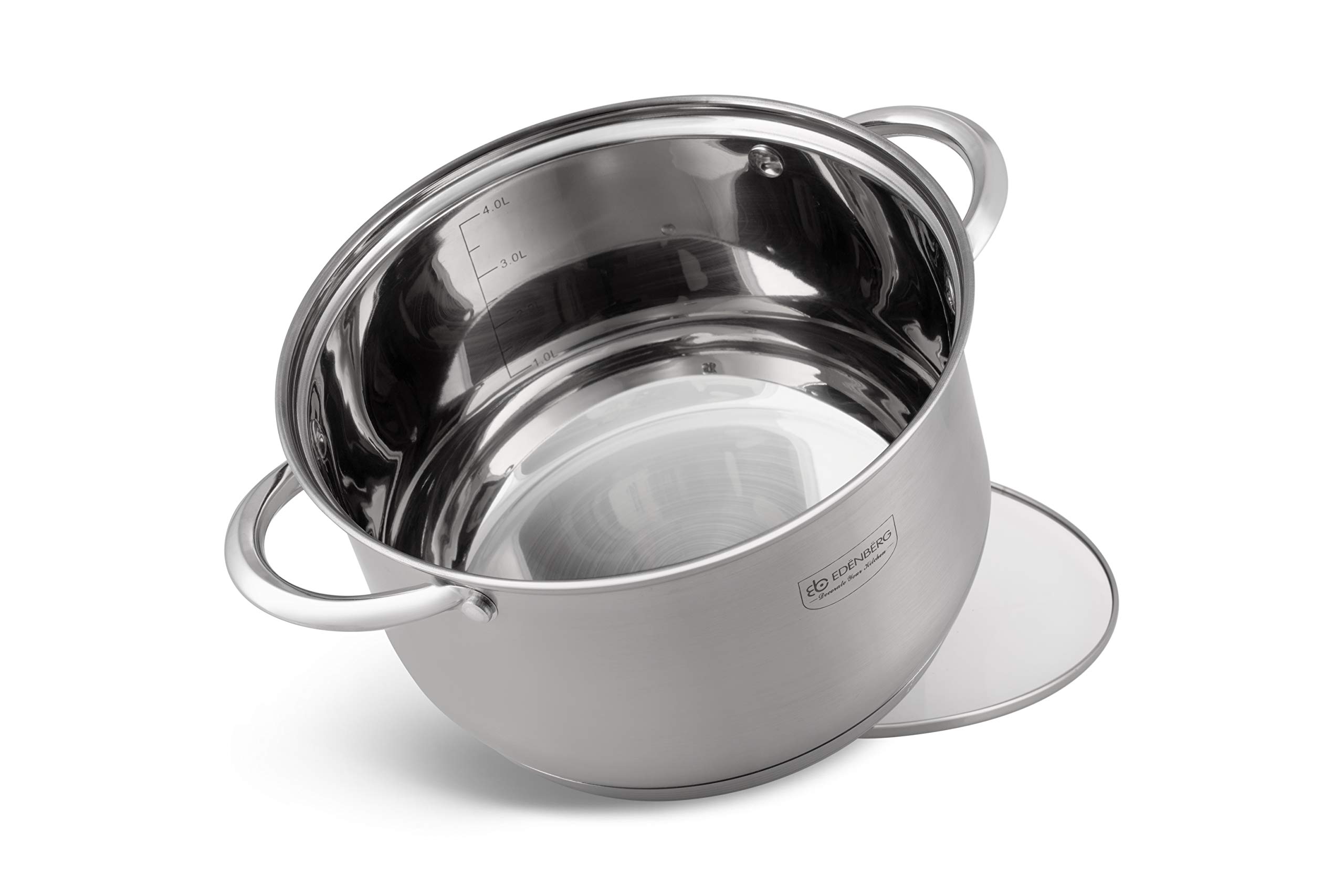 Edenberg Lot de 12 casseroles eb-4000 en acier inoxydable chromé et acier inoxydable INOX18/10. Idéales pour cuisinières à gaz, électriques, halogènes, céramiques et induction.