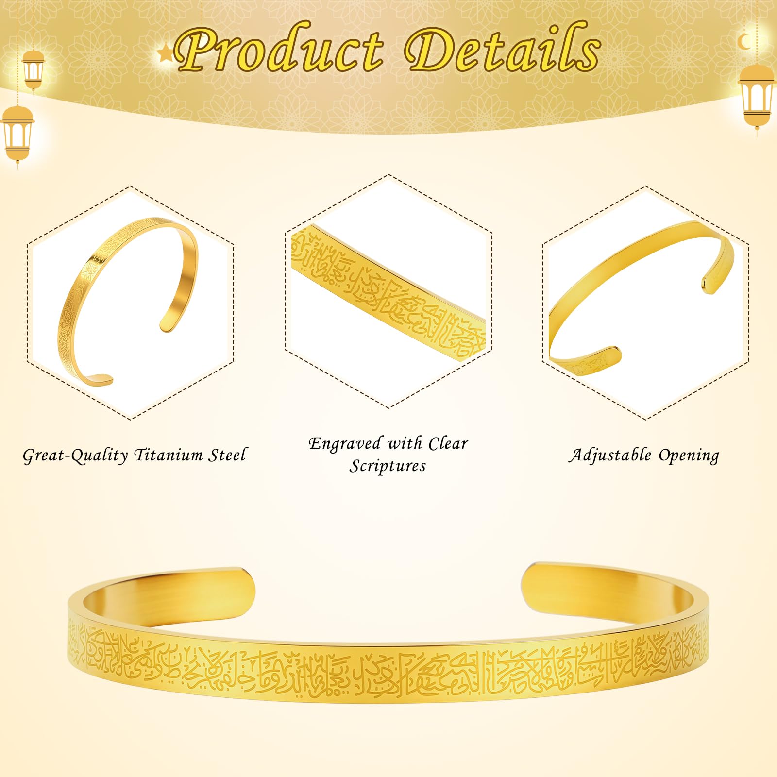 EUBUY Muslim Quran Allah Openable Bangles Arabic Calligraphy Cuff Bracelet, Islamic Jewelry for Women Men Islam Eid Ramadan New Year Gifts